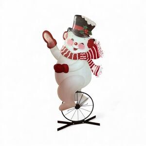 Metal Snowman Riding Unicycle 27” Tall Indoor/Outdoor Christmas Holiday Decor